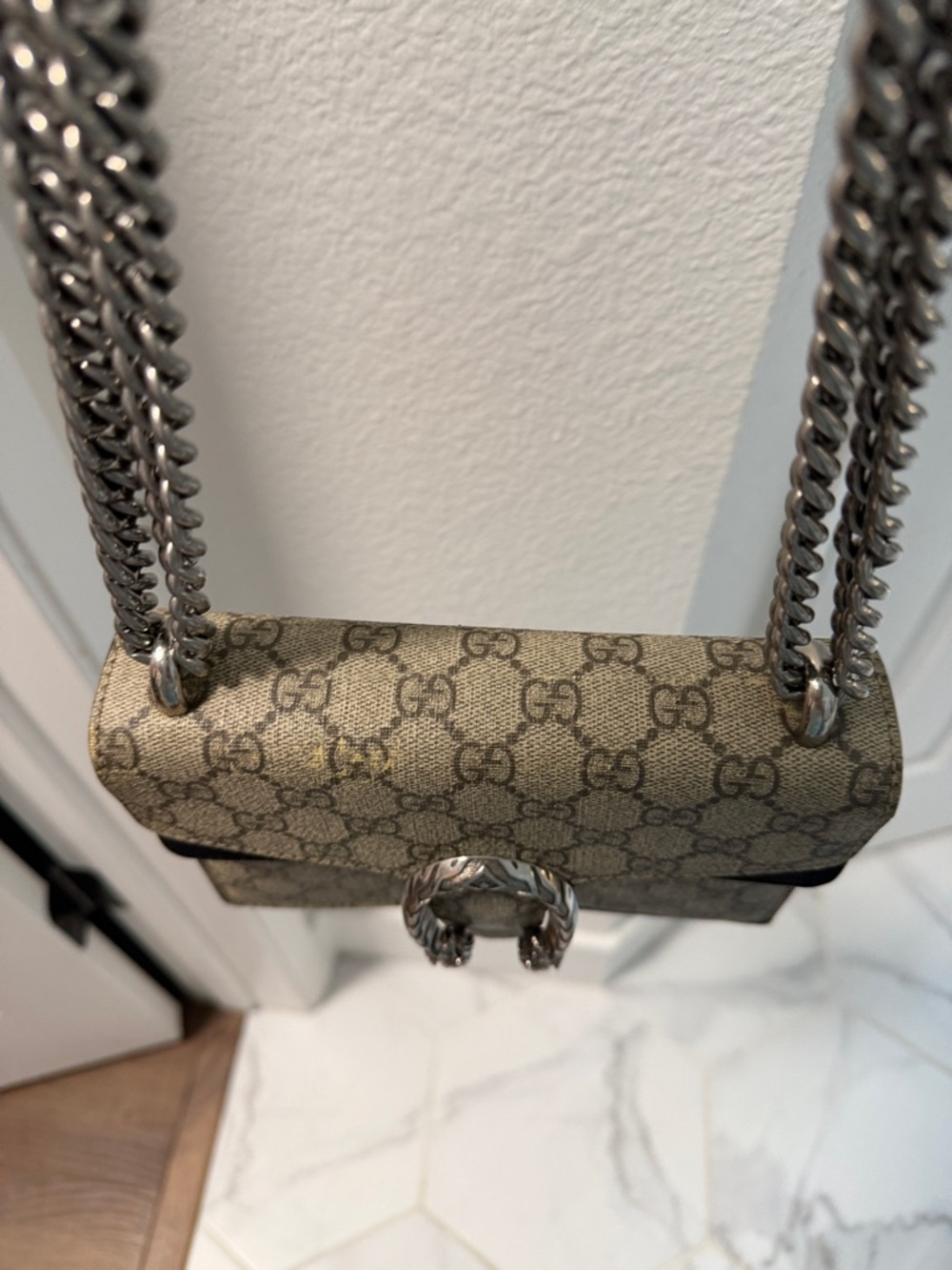 Gucci Dionysus Beige Monogram Shoulder Bag with Silver Chain - Picture 8 of 12